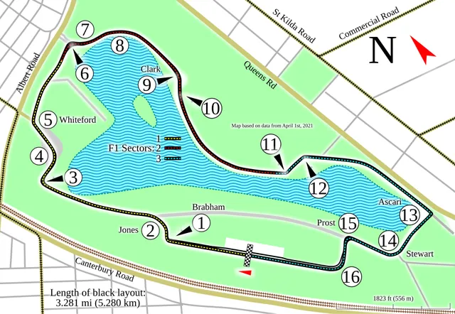 Plánek okruhu Albert Park Grand Prix Circuit