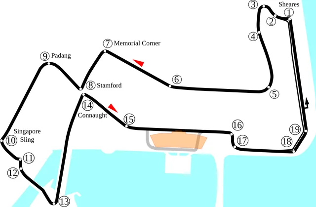 Plánek okruhu Marina Bay Street Circuit