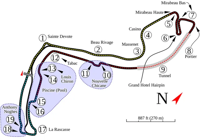 Plánek okruhu Circuit de Monaco