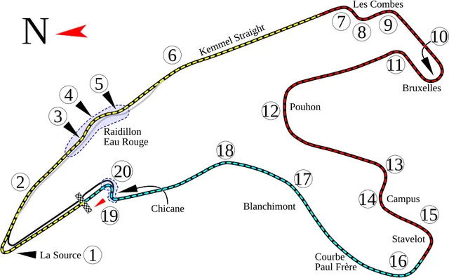 Plánek okruhu Circuit de Spa-Francorchamps