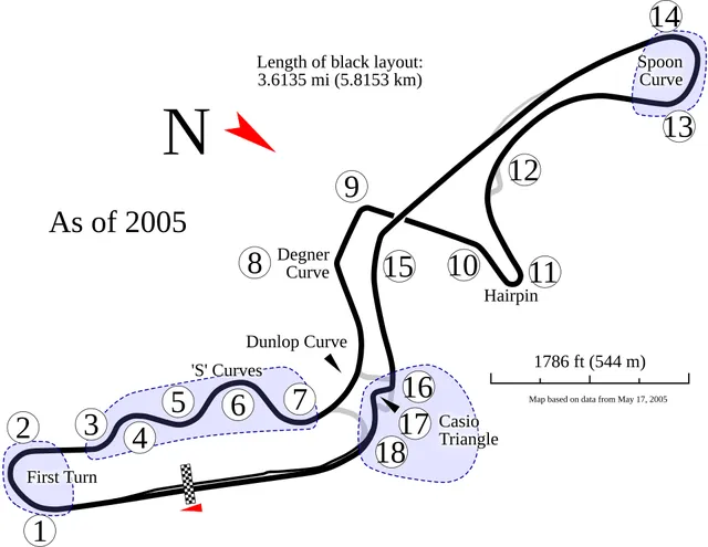 Plánek okruhu Suzuka Circuit