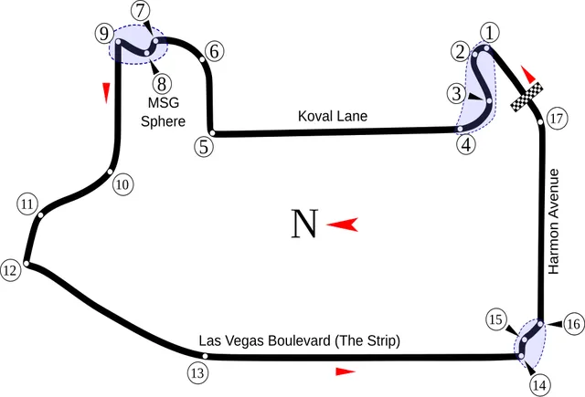 Plánek okruhu Las Vegas Strip Street Circuit